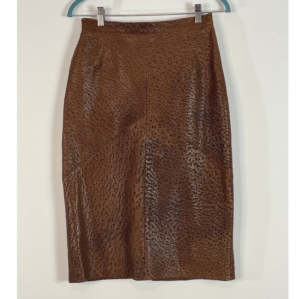 Outerwear by Phoenix Vintage Brown Leather Pencil Skirt Back Buttons Size 9/10